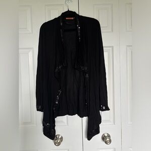 Belldini Black Sequin-Trim Open Cardigan